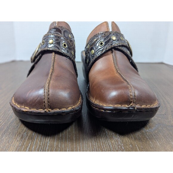 BOC Born Karley Clogs Mules Women's 10 Brown Tooled Leather Buckle Slip Ons - Picture 3 of 14